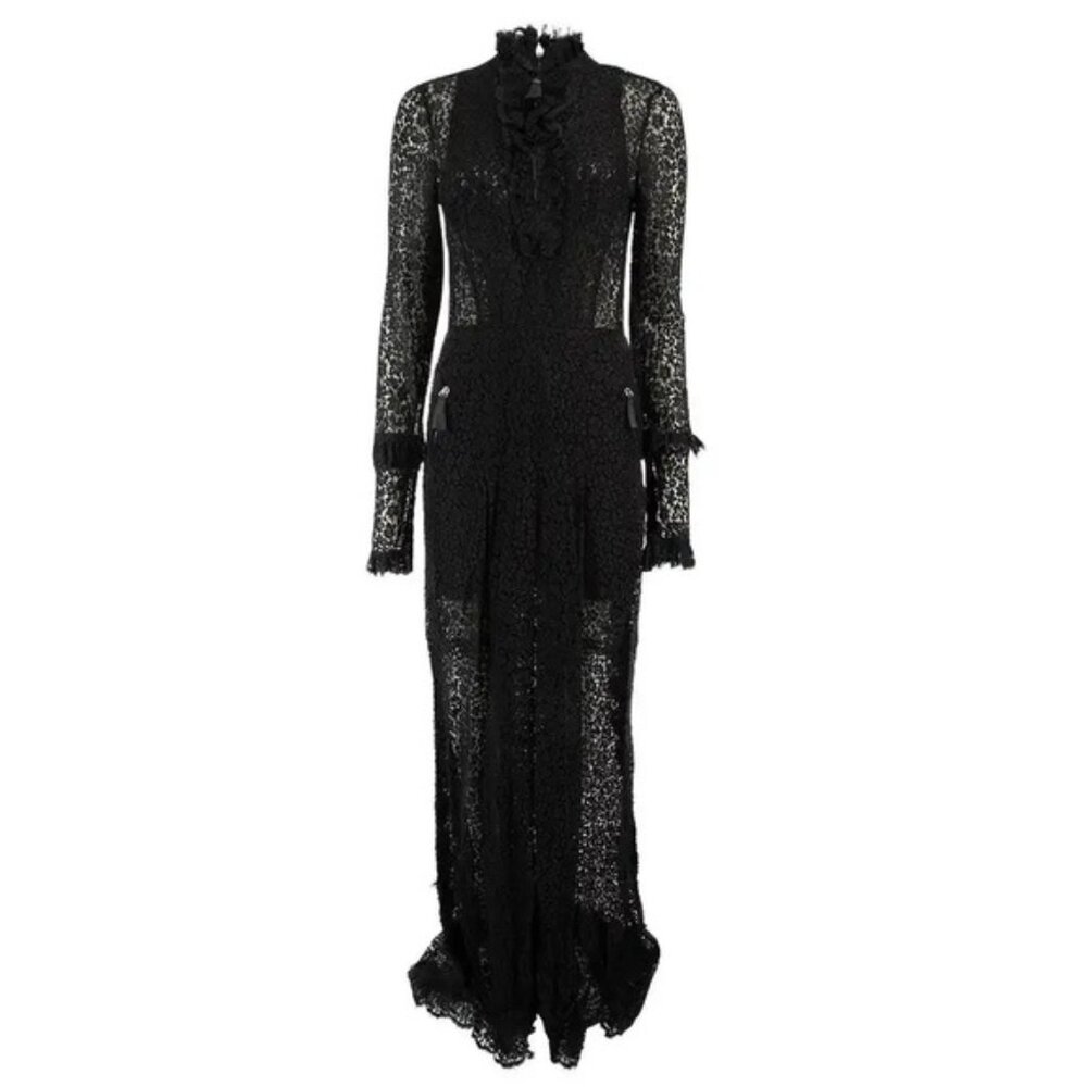 Alessandra Rich Lace Zipper Front Closure Black Gown